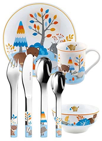 Kinderset Friends MIT Gravur (z.B. Namen) 7tlg. von Puresigns inkl. Namensgravur auf der Kinderbesteck-Rückseite, Taufgeschenke für Mädchen & Jungen, Waldtiere Tiere