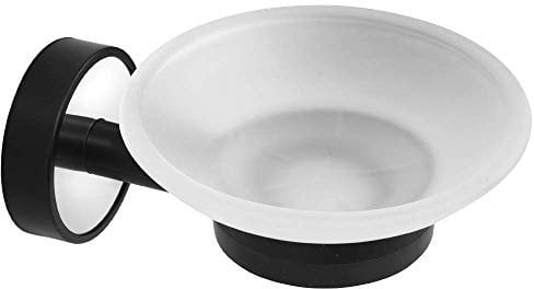 Kapitan Optimo Soap Dish Holder for Bathroom and Shower, Wall Mounted, Self Adhesive or Screw Mounting, Stainless Steel with Black ABS Plastic, Made in EU, 20 Years Warranty