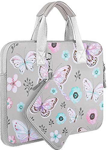 Laptop Sleeve Elastic Neoprene Case Compatible with 13-14 inch MacBook Air/Pro M1 M2, XPS 13, Surface Laptop 13.5, Water Repellent Notebooks Hand Bag with Handle and Small Case,B02F01