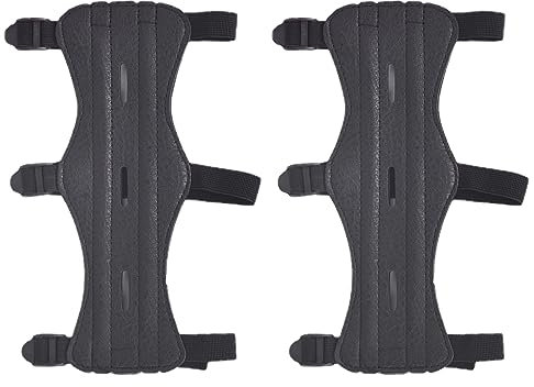 TRIWONDER Armschutz Bogenschießen, Unterarmschutz aus Leder, Verstellbare Schießhandschuh (【Upgrade-Version】 Schwarz - 2 Stück)