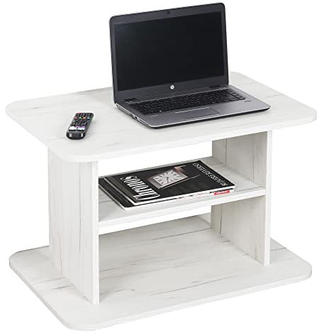 RICOO Couchtisch mit Stauraum 69 x 50 x 45cm, Couchtisch Holz, Wohnzimmertisch für Couch Eiche weiß WM094-EP, Tisch Wohnzimmer Tisch, Sofatisch, Coffee Table, Couchtisch Weiss klein, Couch Tisch