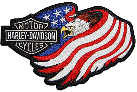 Harley-Davidson 12,7 cm Gewebte amerikanische Flagge Adler B & S Logo Emblem Aufnäher Patch, Schwarz, 5 x 3.5