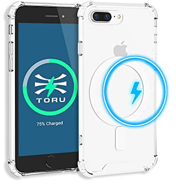 TORU MX SLIM for iPhone 8 Plus Magnetic Case, Compatible with Magsafe, Hybrid Transparent HD Clear Case with Detachable Wrist Strap, Scratch Resistant, Air Bumper Shock-Absorbing Corners - Clear