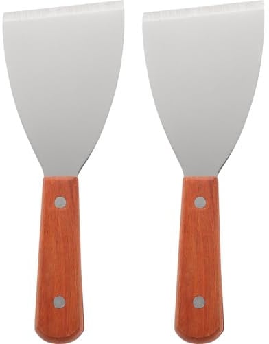 Healeved 2PCS Wooden Handle Scraper SSlant Grill Griddle Spatula Stainless Steel Triangular Steak Chocolate Western Baking Tool