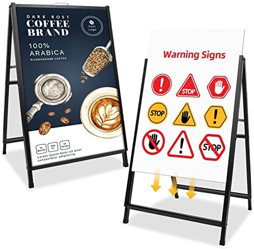 NewZeal A Boards Bürgersteigschilder, A-Rahmen, doppelseitig, A-Tafel, Posterständer, Schilderhalter für Werbung, beschichtete Stahl-Metalltafeln (Schwarz, 60 x 90 cm)