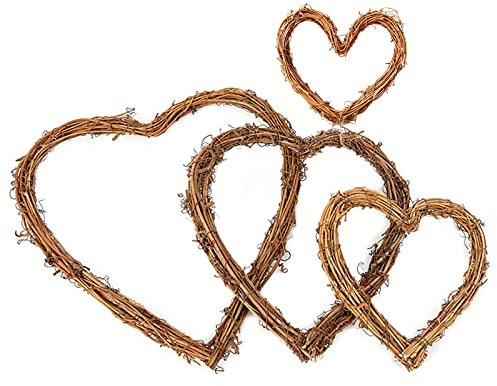 4 Stück Rattankränze Herzförmig Rattankranz Natur Weinreben Kränze Naturkranz DIY Kranz DekoTürkranz Hängedekoration Dekoration Kränze Tischkranz für Weihnachten Türkranz Dekoration Ornament