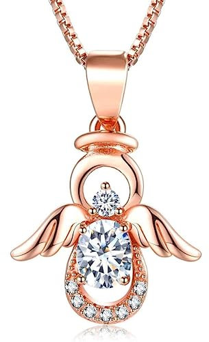 Jewellbox Graceful Wings Guardian Angel Necklace - Rose Gold on Sterling Silver - Adjustable 16-18 Inch - Exquisite Jewelry for Women