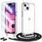 Anshow Handykette für iPhone 15 Hülle mit Band + 2 Schutzfolie, Robust Necklace Extrem Stoßfest Handyhülle iPhone 15 Case Transparent Schutzhülle zum Umhängeband Abnehmbar, Schwarz