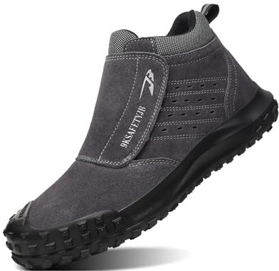 IYVW Safety 921 Sicherheitsschuhe Herren Stahlkappe Hoch S3 Anti-Perforations Arbeitsschuhe Damen rutschfest Verschleißfest Leicht Grau 36 EU