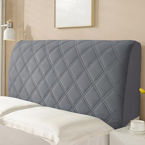 PRELGOSP Bett Kopfteil Bezug, Stretch Bettkopfteil Hussen, All-Inclusive Kopfteilbezug Staubdicht Abdeckung für Gepolsterte Schlafzimmer Kopfteil,Dark Grey,220cm