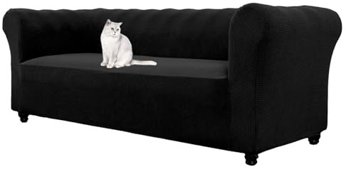 HonunGron Stretch Chesterfield Sofa Überzug 1 2 3 Sitzer, Elasthan Jacquard Couch Überzug, Sofaschutz rutschfest Sofaüberwurf Waschbare Sofabezug für Gebogene Sofa Sessel (Schwarz,3 Sitzer)