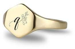 14k Gold Inital's Siegelring - Botanischer Buchstabenring - Geschenk zum Muttertag - Sechseckförmiger Ring
