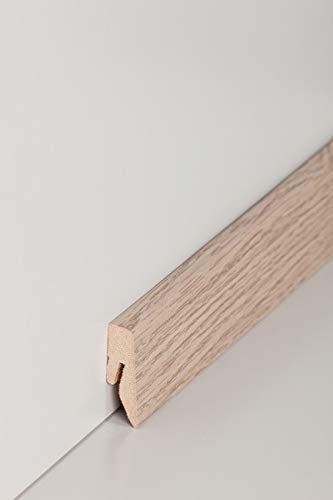 PROVISTON - Battiscopa in MDF, 15 x 40 x 2500 mm, nucleo in MDF rivestito in rovere Yukon per incollare, clip, viti e chiodi, 12,5 m, 5 pezzi