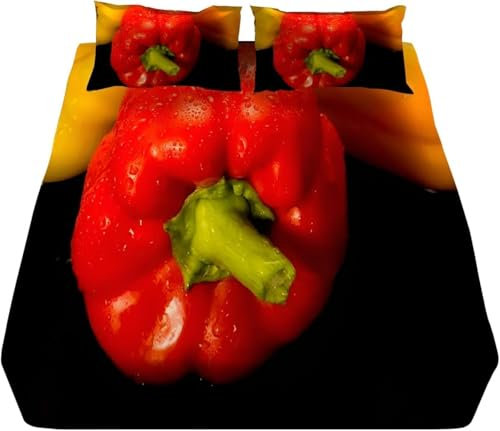 TACOKI 3D Chili Spannbettlaken 160x200cm, Chili Weiches Mikrofaser Bettlaken für Erwachsene, Bettlaken Spannbetttuch 160x200 bis 30 cm Matratzenhöhe mit 2 kissenbezüge c5556