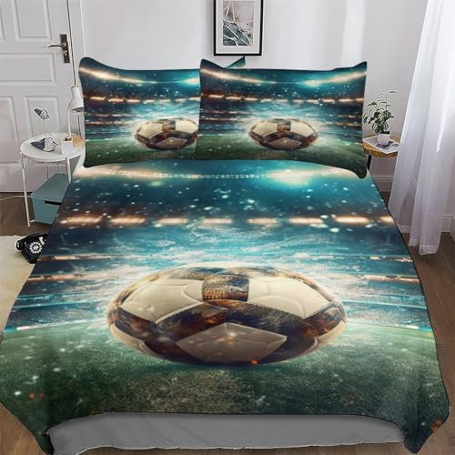 AAPZY Fußball Sport Bettwäsche-Set, 3D Motiv, Bettbezug 2teilig Mit Kopfkissenbezug Für Jungen Mädchen Schlafzimmer Atmungsaktiv Mikrofaser Deckenbezug Single (135x200cm)