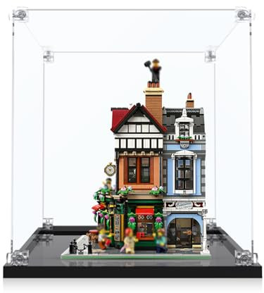 ICUANUTY Vetrina in acrilico per casetta d'angolo Lego in stile Tudor 10350, 43247, 21341, 21325, 10363, 10345, resistente alla polvere e organizzazione vetrina per Lego Vetrina, 35 x 35 cm (solo