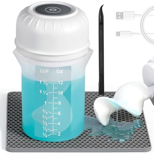 Winartton Mezclador de Resina Automático, Mezclador de Epoxi de Fácil Limpieza con Paleta de Silicona y Taza de Mezcla, Mínimas Burbujas, Batidor Eléctrico Recargable Sin Manos para Moldes de Resina