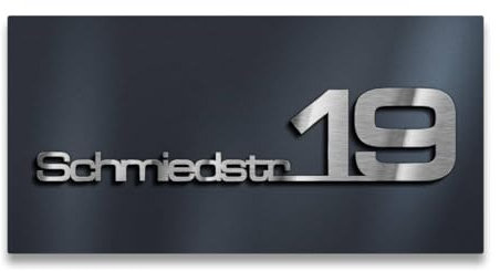 Metzler Design-Hausnummernschild mit Straße & Ziffer | Edelstahl-Schriftzug auf Acrylglas in Anthrazit RAL 7016 | witterungsbeständig & modern | personalisierbar | 40x20 cm