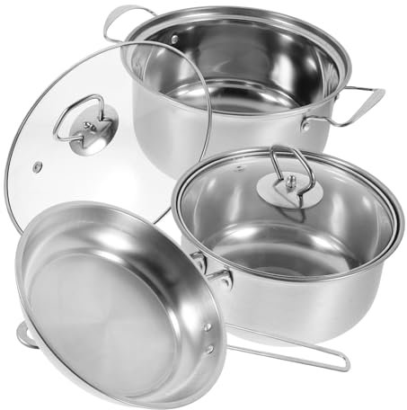 FUNOMOCYA Juego de Ollas Inoxidable 430 3 Piezas Cacerola Tapa Sartén de Metal para Cocinar Sopa y Leche Utensilios de Cocina para Lavavajillas