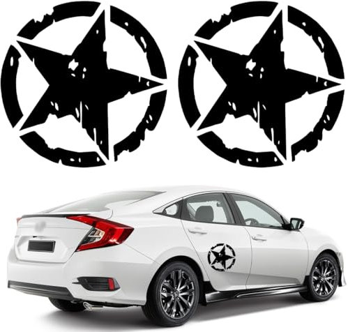 GNHG Adesivo Stella Militare Nera,2 Pezzi 20cm Adesivi Auto Riflettente, Sticker Personalizzati,Interessante Adesivi Auto Esterni Durevole e Resistente Pioggia e UV,per Auto Moto Fuoristrada