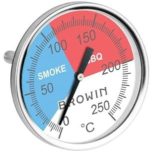 BROWIN® Analog Grillthermometer | Thermometer für Smoker und Grill | Deckelthermometer für BBQ und Räucherofen | Rauchgasthermometer aus Edelstahl (Analog Grillthermometer Ø 54 mm)