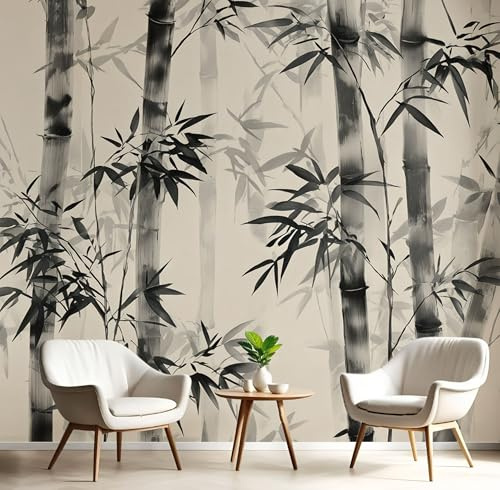 JEDTAKCT Panoramic Wallpaper Mural 400X280Cm (Wxh), Ink Bamboo Forest Wall Mural, Sepia Photo Wallpaper - Chinese Landscape Print Bedroom Living Room Background Decoration Poster