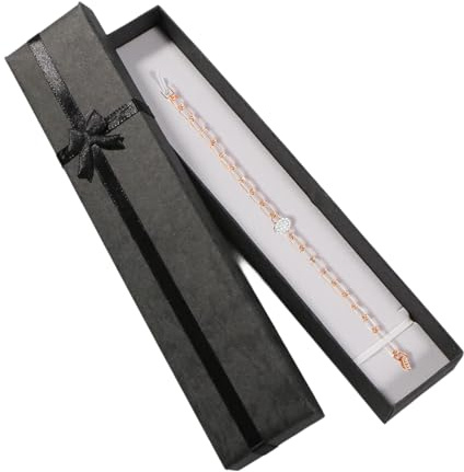 Rectangle Jewellery Gift Box, Necklace Bracelet Gift Boxes Women, Long Chain Display Case, Jewellery Gifts Boxes with Lids for Birthday, Wedding, Valentine's Day Christmas, Gifts Wrapping (Black)