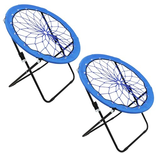 CAMP SOLUTIONS Bungee Chair Portable Foldable, Dish Chair Bunjo Game Chair for Outdoor and Indoor and Camping and BBQ (BLUE-2PK)