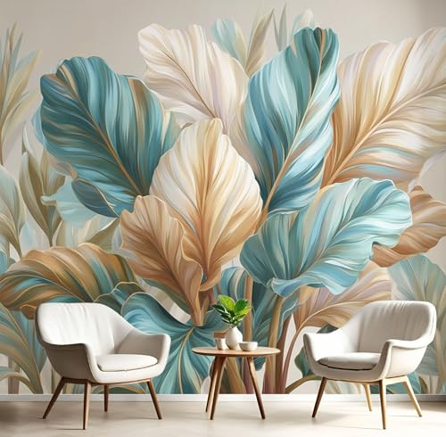 Papel Pintado de Seda Exótico Papel Tapiz Fotográfico Hojas De Plantas De La Selva Fotomurales XXL Moderna Decorativos Murales para Diferentes Espacios, 200x140cm, Beige