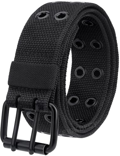 EIOKBECY Doppelloch gürtel, 2 Löcher arbeitsgürtel herren - Punk Goth nylon gürtels stoff für Jeans & Hosen Schwarz