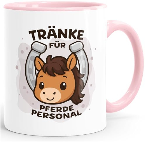 SpecialMe® Tasse Spruch Tränke für Pferdepersonal Geschenk Reiterinnen Pferdeliebhaber & Pferdemädchen Keramik Weiss-innen-rosa standard