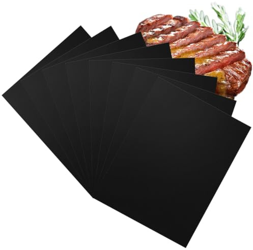 Fyrindel 8 pièces Tapis de Cuisson pour Barbecue, Tapis de Cuisson 40x33CM Noir Résistant à Chaleur avec Couche Anti-adhésive, BBQ et Feuilles de Cuisson pour Barbecue à Gaz, Charbon ou électriques
