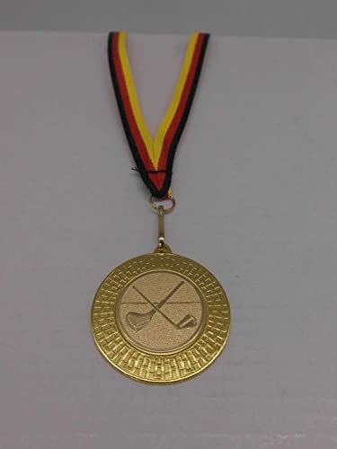 Minigolf 1 Stück Medaillen aus Stahl 40mm mit Emblem - Golf - inkl. Medaillen Band - Farbe: Gold - Turnier - (9285)