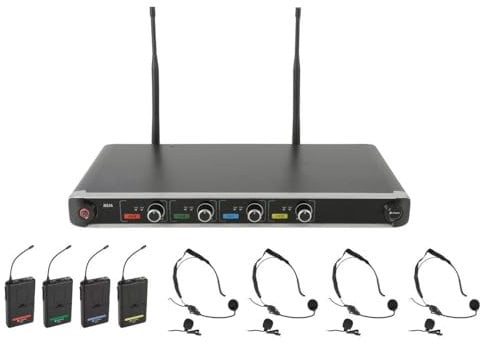 Chord | Quad UHF Wireless Microphone System | 4 x Neckband/Tie Clip