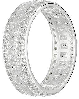 Treuheld Ring - 925 Silber - 3 Reihen Kristalle - Silber [08.] - 62