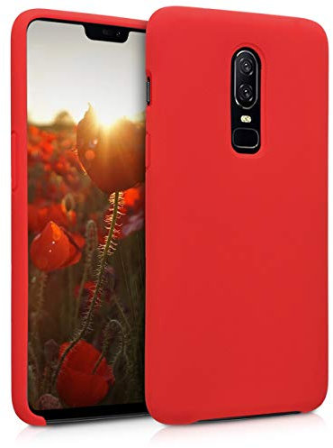 kwmobile Hülle kompatibel mit OnePlus 6 Hülle - Silikon Handy Case - Handyhülle weiche Oberfläche - kabelloses Laden - Rot