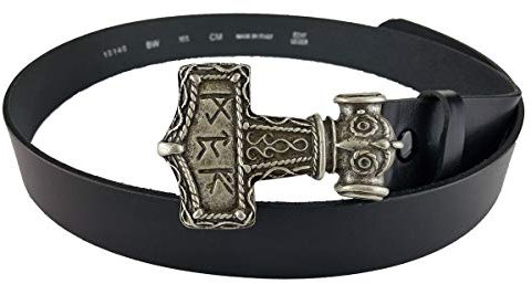 Dark Dreams Ledergürtel Thors Hammer, Länge:90, Farbe:Altsilber