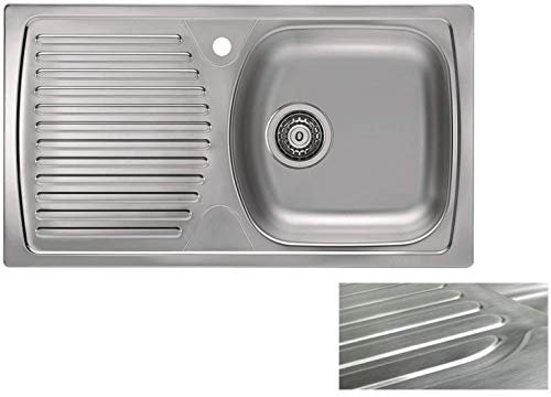 VBChome: Einbauspüle mit Hahnloch 780 x 435 mm Camping Küchenspüle - Satinstruktur Alveus Basic 170 Spülbecken EDELSTAHL Abtropffläche Links Ablaufgarnitur fi141