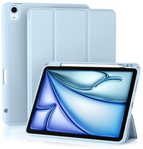 Maledan Case for iPad Air 11 Inch 2024 M2/ 2025 M3, iPad Air 5th 4th Generation Cover(10.9 Inch 2022/2020) with Pencil Holder, Flexible TPU Back Support Pencil Charging, Auto Sleep/Wake, LightBlue