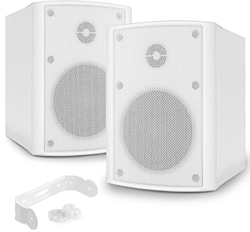 Power Dynamics BGO40 Enceintes Passives 2 Voies 100 Watts, Blanches, Woofer 4, Livré par Paire avec Étrier de Fixation, Intérieur ou Extérieur, Grille en Aluminium et Support de Montage
