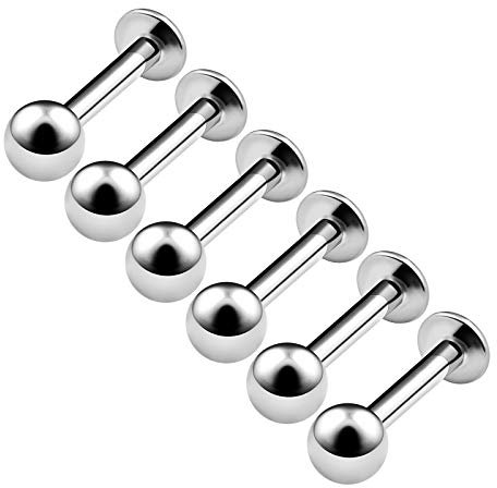 KJM FASHION 6 Stk Chirurgischer 316-l-stahl Labret Monroe 1,6 mm 14g 6mm 1/4 4mm Kugel Monroe Tragus Vertical Labret Ohrringe Cartilage Piercing Schmuck 6358