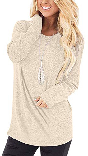 WNEEDU Damen Langarmshirt Lose Casual Pullover Rundhals Leicht Tops | Lockerer Schnitt,Weich & Leicht,Vielseitig kombinierbar für Alltag & Freizeit