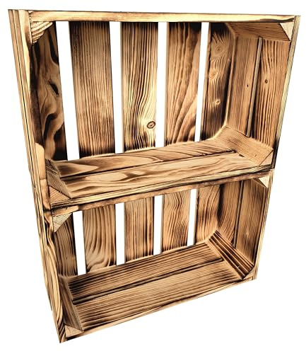 2er Set Holzkiste Klein Aus Holz - massive Weinkisten Vintage 25x40x15cm - Holzbox Für Aufbewahrung, Holzregal - Robuste Obstkisten & Apfelkisten - Deko Kiste Für Küche, Wohnzimmer - Kiste Geflammt
