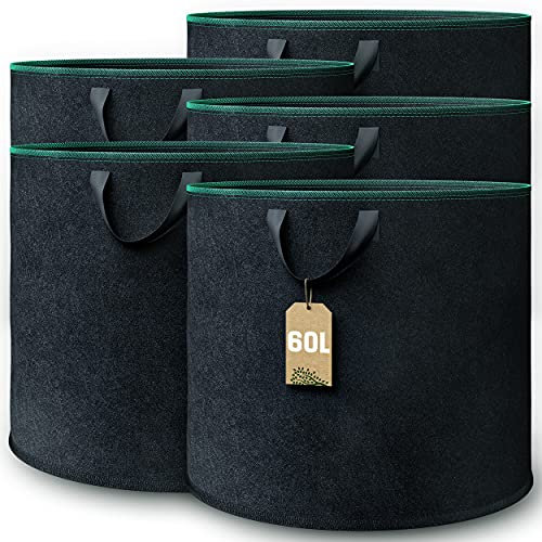 GardenGloss® Sac de Plantation Geotextile (5 Pièces) - 60L Haute Capacité (Ø 45,5cm Hauteur 40cm) - Sacs à Plantes pour Pommes de Terre, Tomates, Fraises et Autres Plantes