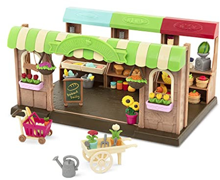 Li'l Woodzeez - Hoppin' Farmers Market - Spielzeugladen - Spielzeugmöbel und Zubehör - Spielset für Kinder - Figurenspielset - 3 Jahre +
