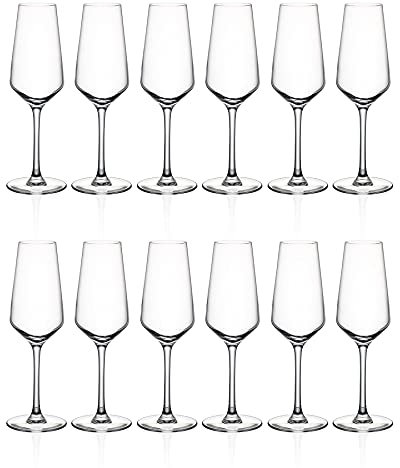 Set of 12 Crystal Glass Champagne Flutes 230ml - Cristallin Crystal Glass - 21.5cm (H) x 4cm (Rim Diameter) Dishwasher Safe