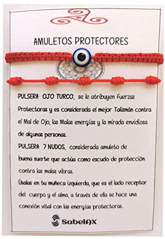 SabelAX Braccialetto protettivo, braccialetto filo rosso, braccialetto occhio turco, filo rosso destino, amuleto buona fortuna, protezione male degli occhi, per donna, uomo e coppie, braccialetto