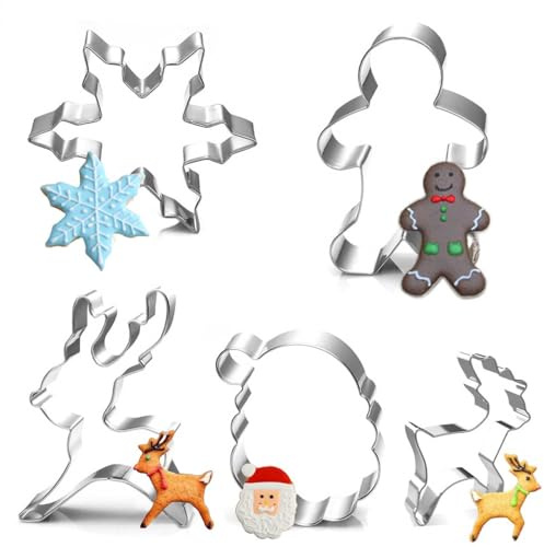 Christmas Cookie Cutter Set,Christmas Tree Cookie Cutter,Stainless Steel Reindeer Ginger Breadman Snowman Biscuit Cookie Cutters,Snowflake Cookie Cutter for Kids