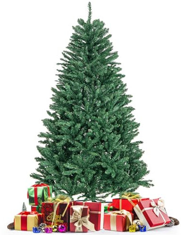GYMAX 180 cm künstlicher Weihnachtsbaum, Tannenbaum, Kunstbaum mit 1355 PVC-Astspitzen & klappbare Metallständer, Christbaum für Zuhause, Büro & Geschäfte, Grün