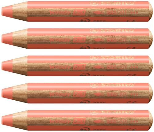 STABILO woody 3-in-1 - Multi-Talented Pencil | Pack of 5 - Pastel Red